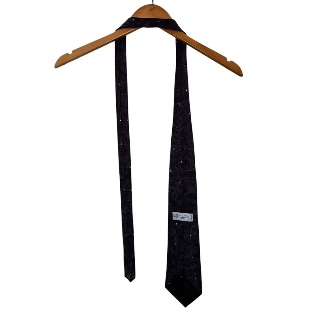 Joseph & Feiss Silk Tie Blue Burgundy Geometric Square Pattern Business Formal